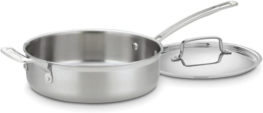 3.5 Quart Silver Stainless Steel Sauté Pan with Lid