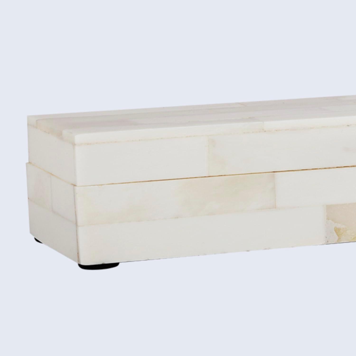 HANDICRAFTS HOME Jewelry Gift Boxes - Decorative Organizer and Storage Box for Décor White Bone Inlay 10x2.5x1.5 inch