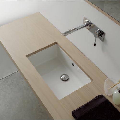 Scarabeo White Ceramic Rectangular Undermount Bathroom Sink with Overflow