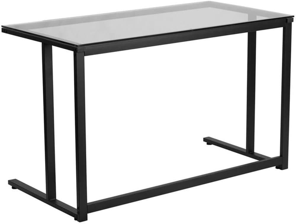 Flash Furniture Glass Desk with Black Pedestal Metal Frame