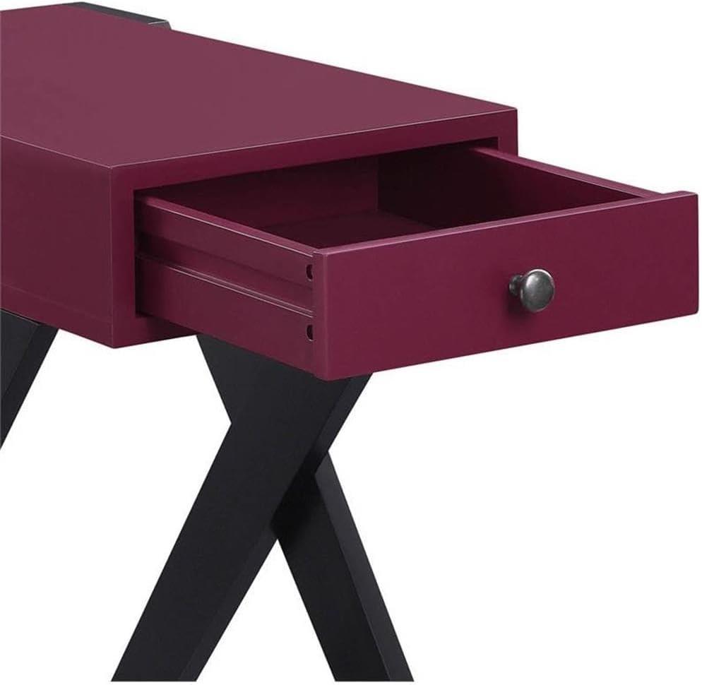 Fierce Side Table with USB Charging Dock Burgundy/Black - Acme Furniture: Living Room, Pullout Drawer, MDF