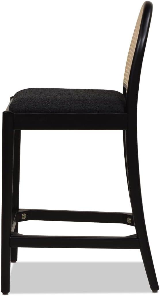 Jennifer Taylor Home Panama 26.5 Curved Back Cane Rattan Counter Stool, Set of 2, Ebony Black Boucle