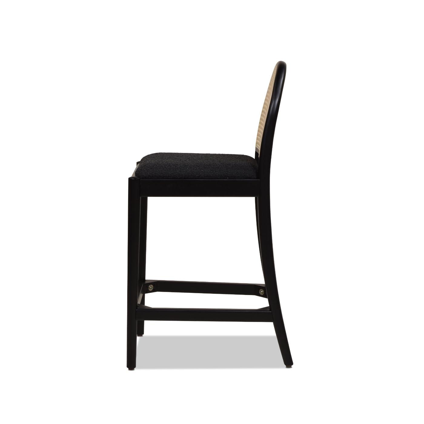 NicBex Dining Chairs Set of 2 Upholstered Chair Curved Back Cane Rattan Counter Stools, Fabric Accent for Kitchen, Bedroom, Black