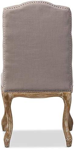 Hudson Weathered Oak Finish and Fabric Button Tufted Upholstered Dining Chair Beige - Baxton Studio: French Country Cottage Style