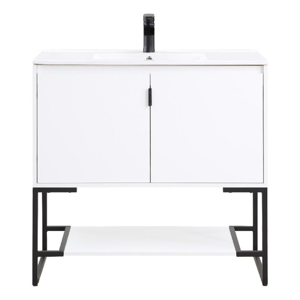 36" Scarsdale Bathroom Vanity Sink White - Manhattan Comfort: Ceramic Surface, Wood Frame, Single Basin
