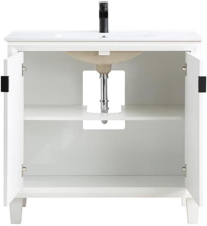 Hyde 24" White Ceramic Top Bathroom Vanity with Geometric Doors