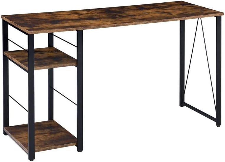 47 Inch Computer Desk with Open Shelves, Home Office Writing Desk with Large Tabletop Space and Metal Legs, Working Desk for Living Room Office, Oak