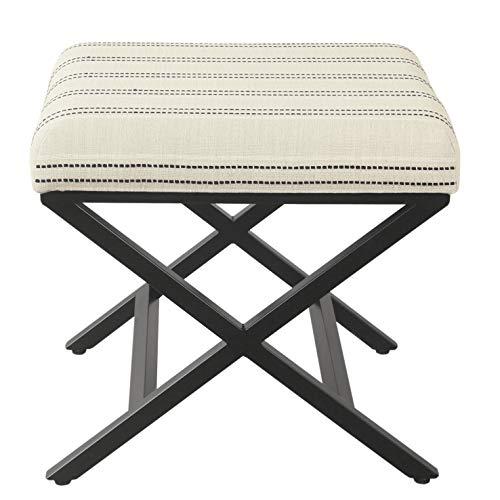 Sleek 21" Black and White Striped Metal Base Footstool