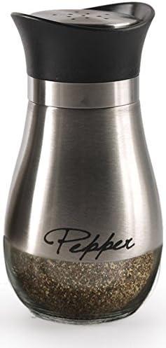 Juvale Stainless Steel Salt and Pepper Shakers Set with Glass Bottom, Perforated "S" and "P" Caps - Modern Kitchen Decor (4oz)