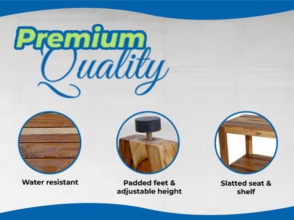Zen 18" Acacia Solid Wood Waterproof Shower Bench, Stool, Seat, Seats, with Shelf- Easy Assembly