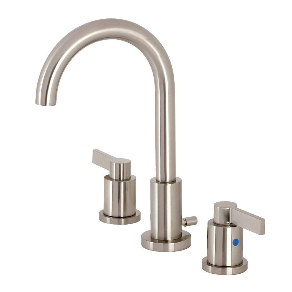 Kingston Brass NuvoFusion Two-Handle 3-Hole Deck Mount Widespread Bathroom Faucet with Brass Pop-Up Drain