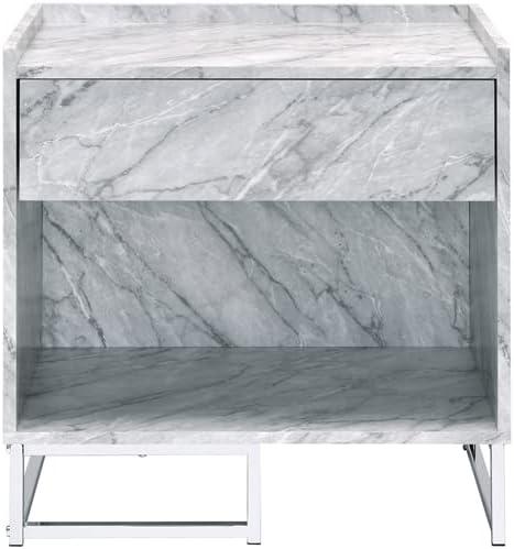 Ergode Accent Table White Printed Faux Marble & Chrome Finish