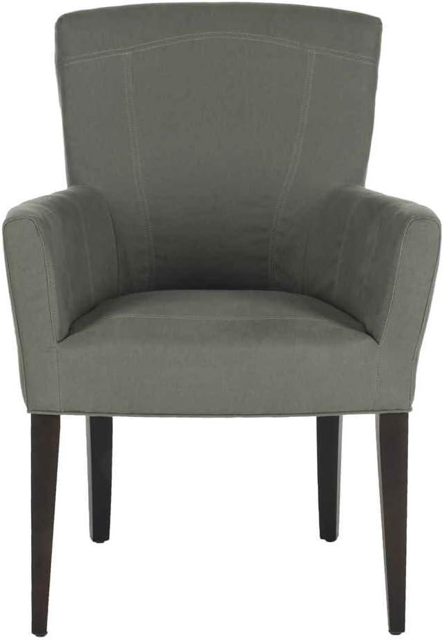 Seamist Gray Leather and Wood Transitional Accent Chair