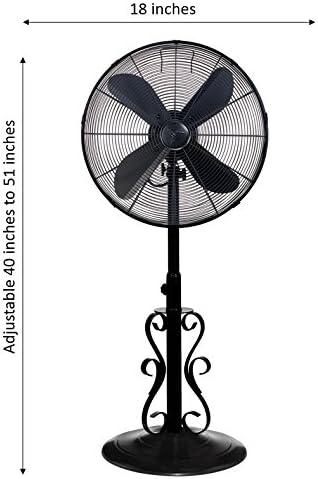 DecoBREEZE Adjustable Height Oscillating Outdoor Pedestal Fan, 18-Inch, Ebony