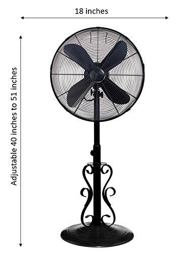 DecoBREEZE Adjustable Height Oscillating Outdoor Pedestal Fan, 18-Inch, Ebony