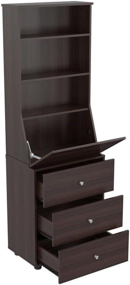 Computer Credenza Workcenter Gray - Inval: Smoke Oak Laminate, Glass Doors, Cable Management