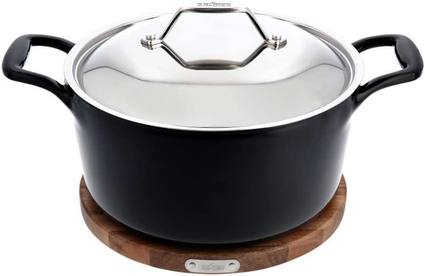 All-Clad 6 Quart Dutch Oven with Lid and Acacia Wood Trivet, Enameled Cast Iron