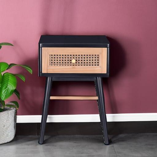 Fully-Assembled Modern Farmhouse Clean-Lined Nightstand, End Table with 1 Drawer, Black