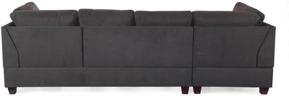 Poundex 3 Piece Fabric Sectional Sofa Set with Ottoman in Ebony Gray