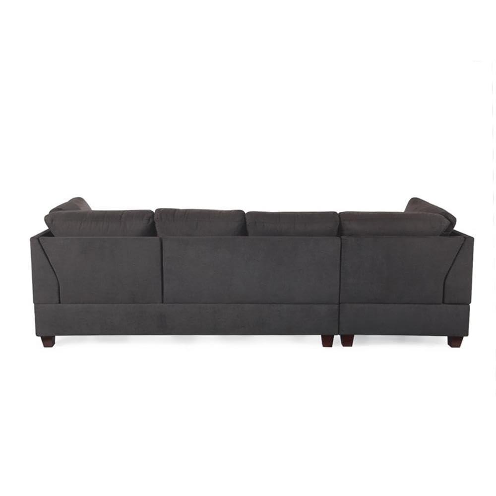 Poundex 3 Piece Fabric Sectional Sofa Set with Ottoman in Ebony Gray