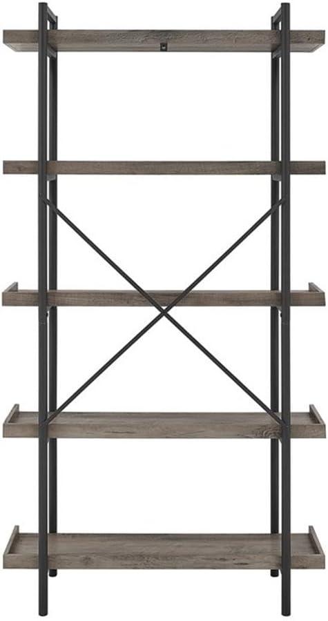 Urban Gray Wash 68" Industrial Metal 5-Shelf Bookcase