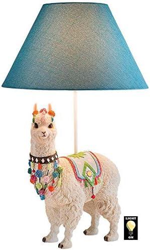 Blue Alpaca Sculptural Table Lamp with Fabric Shade