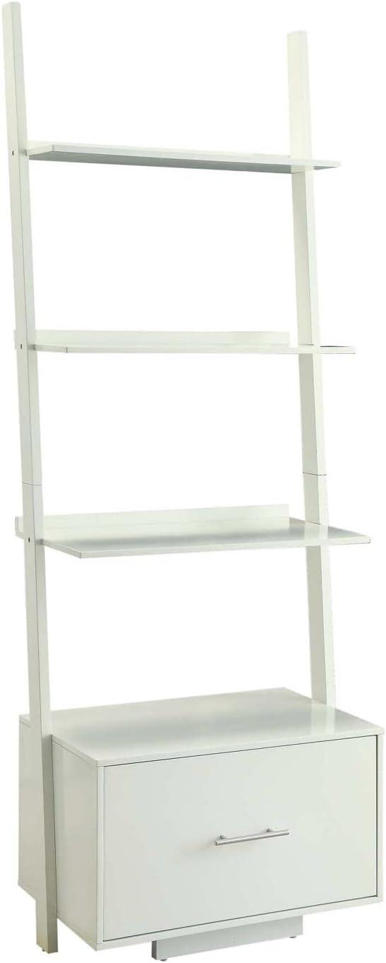 Heritage White Ladder Bookcase with Concealed File Drawer