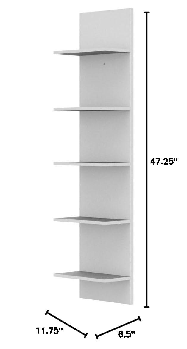 Danya B. 47" x 11.7" Wide Vertical Column Wall Shelf White: Laminated MDF, 5-Tier Storage, Includes Mounting Hardware