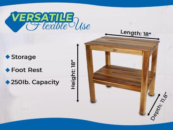 Zen 18" Acacia Solid Wood Waterproof Shower Bench, Stool, Seat, Seats, with Shelf- Easy Assembly