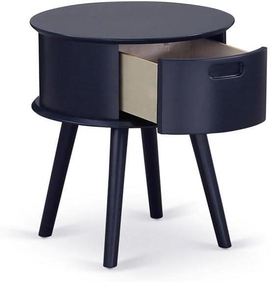 East West Furniture Gordon 19" Round Wood Nightstand with Drawer in Navy Blue