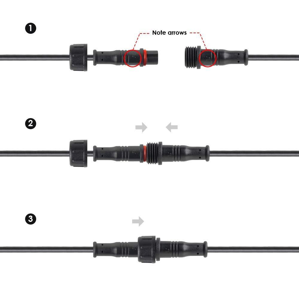 BTF-LIGHTING 3 Pin Electrical Connector 22AWG IP65 Male Female Connector 7.87in/20cm Extension Cable for Car,Truck,Boat,Indoor/Outdoor LED Strip Lights/String 15mm Nut Small Size 5 Pairs