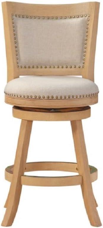 Boraam Melrose Distressed 24" Counter Height Barstool - Driftwood Crème: Linen Upholstery, Nailhead, Swivel, Wood Legs