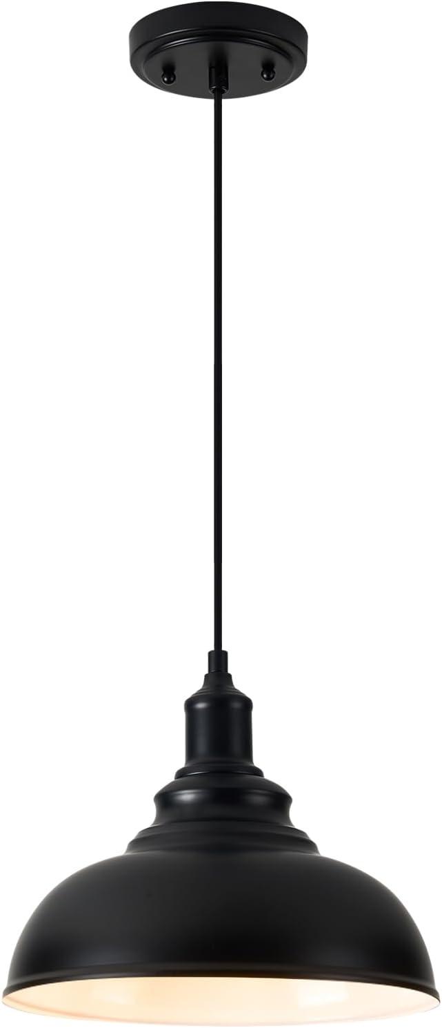 KAYYELAMP 3-Pack Black Metal Shade Hanging Light E26 Black Base Adjustable Height Droplight Retro Design Pendant Light for Kitchen Island Sink Home