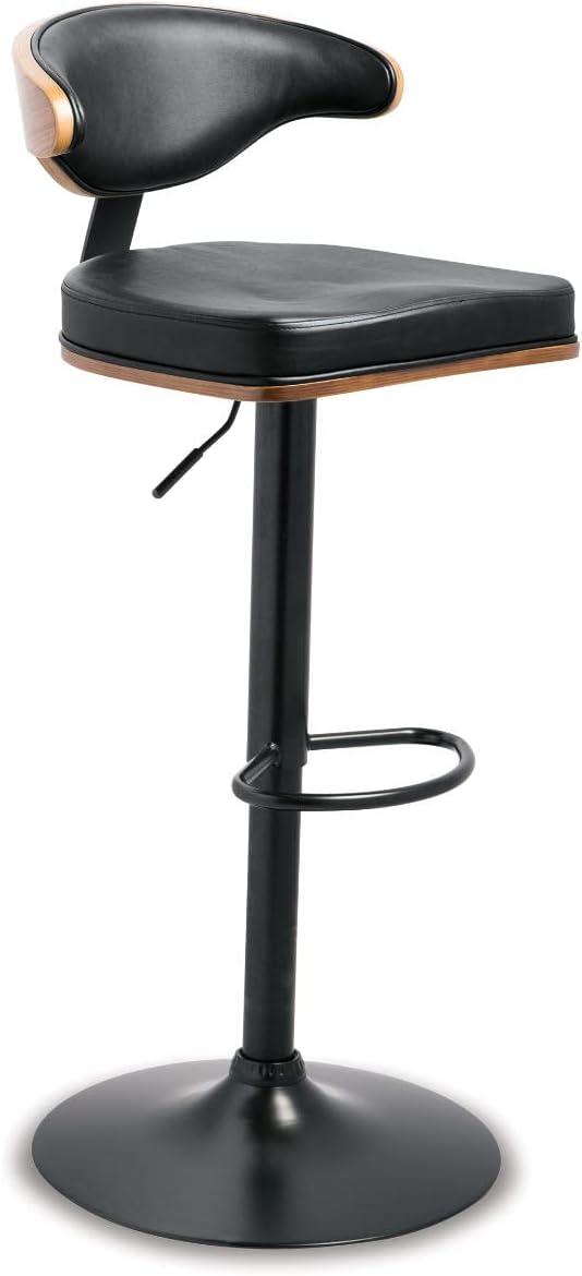 Tall Black Adjustable Swivel Barstool with Leather Seat