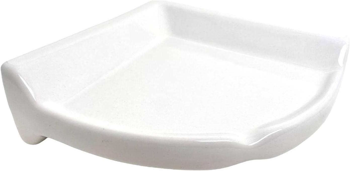 Tenedos White Glazed Ceramic Bathroom Accessory (Corner Shower) - Shampoo and Big Soap Holder- Not Flat Surface Installation