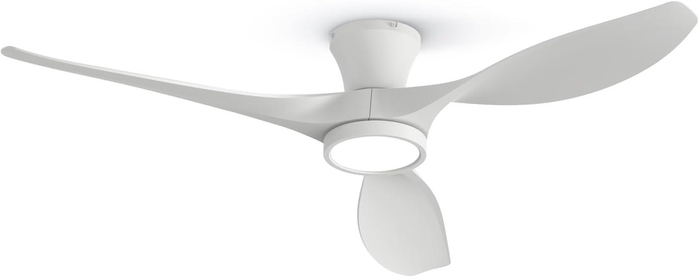 TALOYA AeroFan 52-in Integrated LED Flush Mount Matt White with Matte Blades Ceiling Fan With Light and Remote ( 3 -Blade )