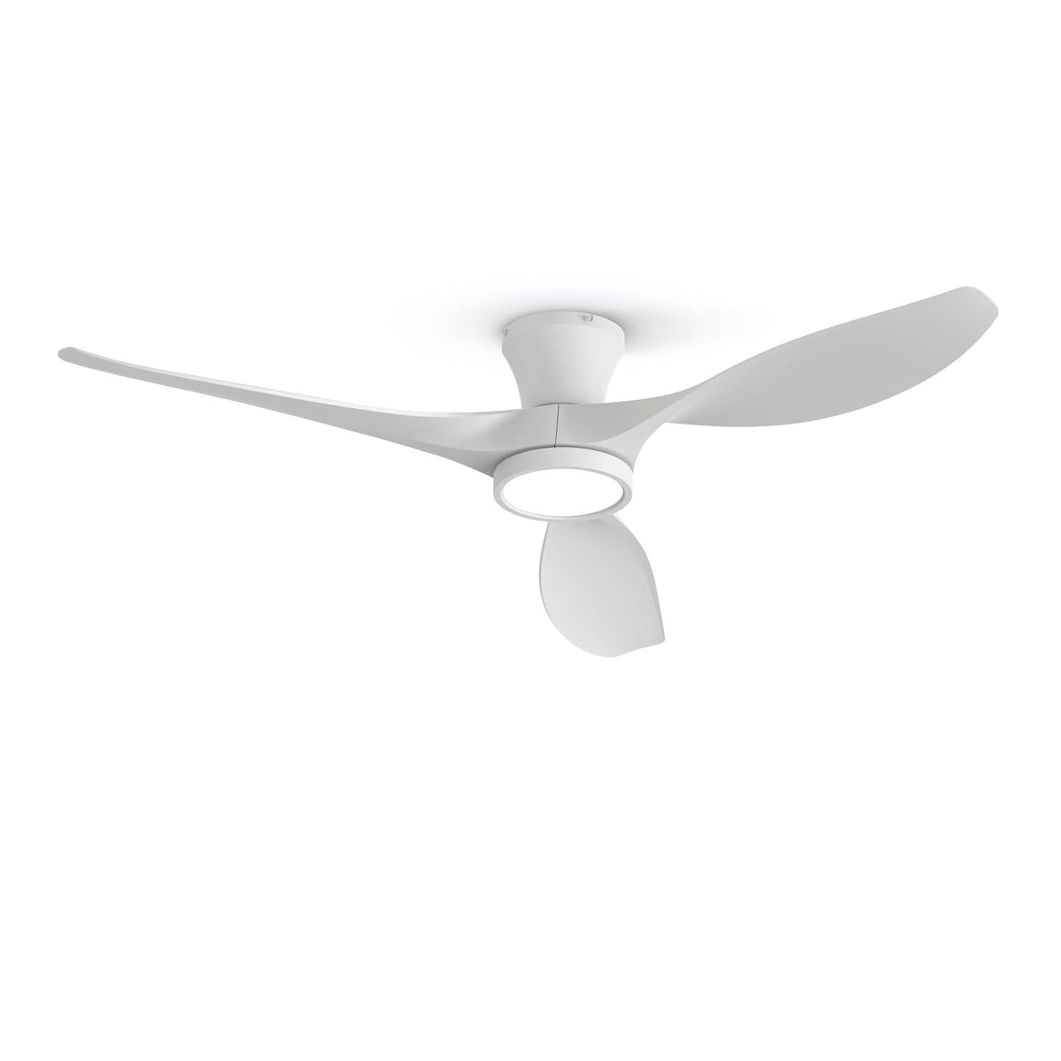 TALOYA AeroFan 52-in Integrated LED Flush Mount Matt White with Matte Blades Ceiling Fan With Light and Remote ( 3 -Blade )