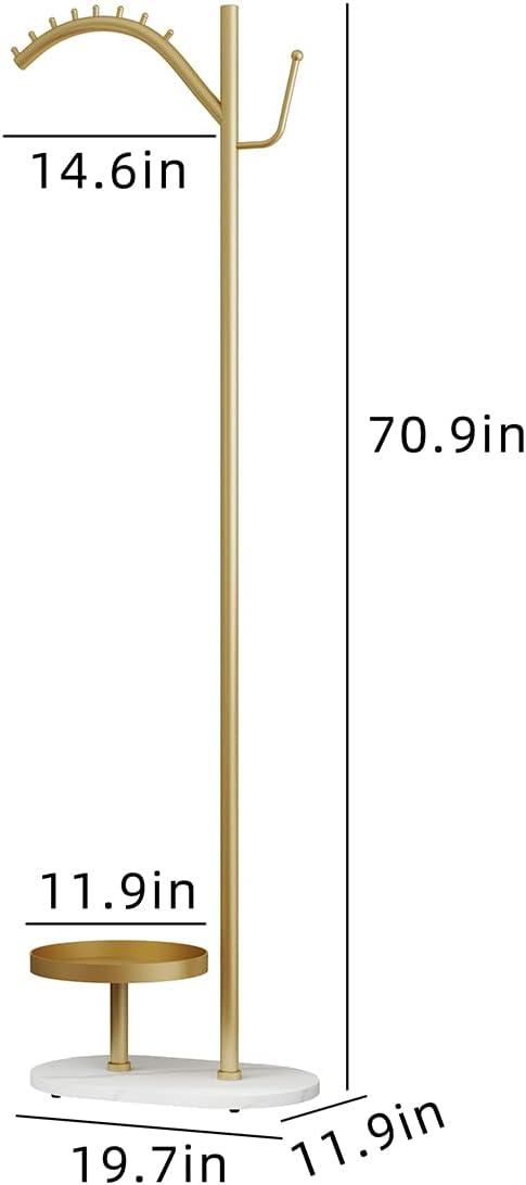Gold Clothing Garment Rack with Marble Base and Tray, Modern Minimalist Hanging Clothes Rack, for Coats, Hats, Scarves and Handbags of Entryway, Hallway, Bedroom, Office（Golden）