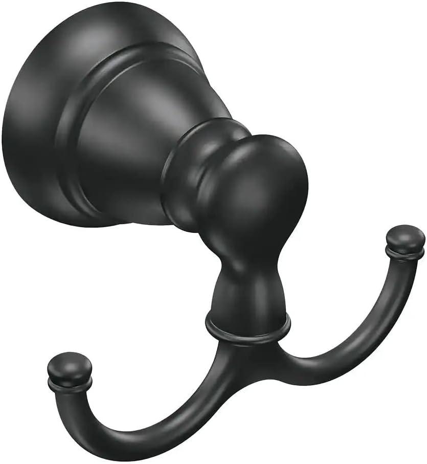 Matte Black Double Robe Hook with Round Bell Accents