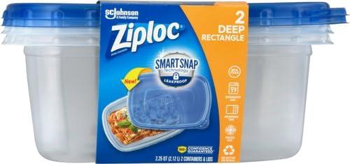 Ziploc® Brand, Food Storage Containers with Lids, Smart Snap Technology, Large Rectangle, 2 ct
