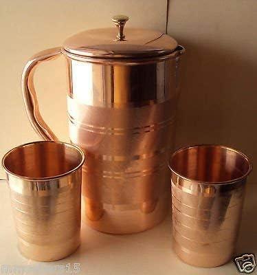 Handmade Copper Pitcher with Lid and 2 Tumblers Set