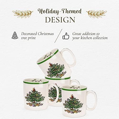 Spode Christmas Tree Collection 16-Piece Dinnerware Set, 10" Dinner Plate, 7.25" Salad Plate, 16 oz Cereal Bowl, 9 oz Mug