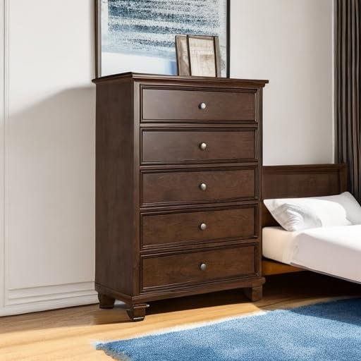 Danabrin Dark Brown 5-Drawer Chest with Dovetail Drawers