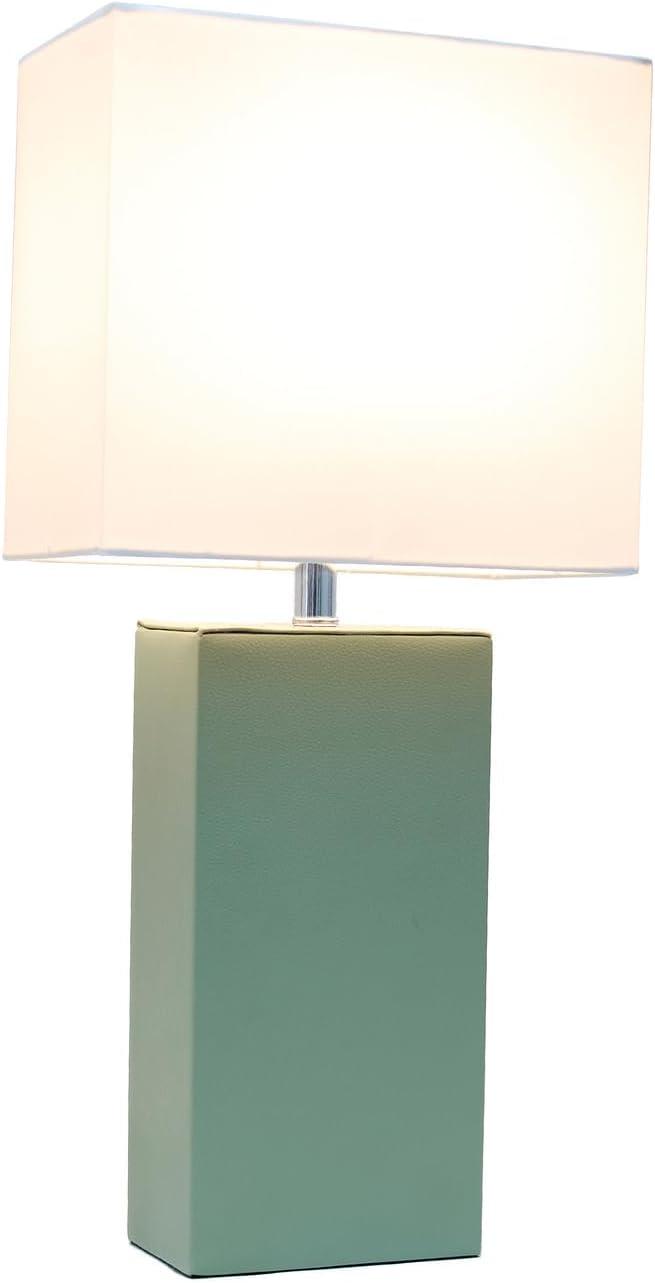 Sage Green Rectangular MDF Bedside Lamp with White Cotton Shade