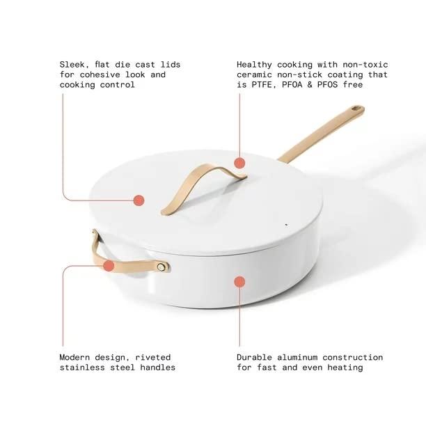 Beautiful 5.5 Quart Ceramic Non-Stick Sauté Pan, White Icing by Drew Barrymore