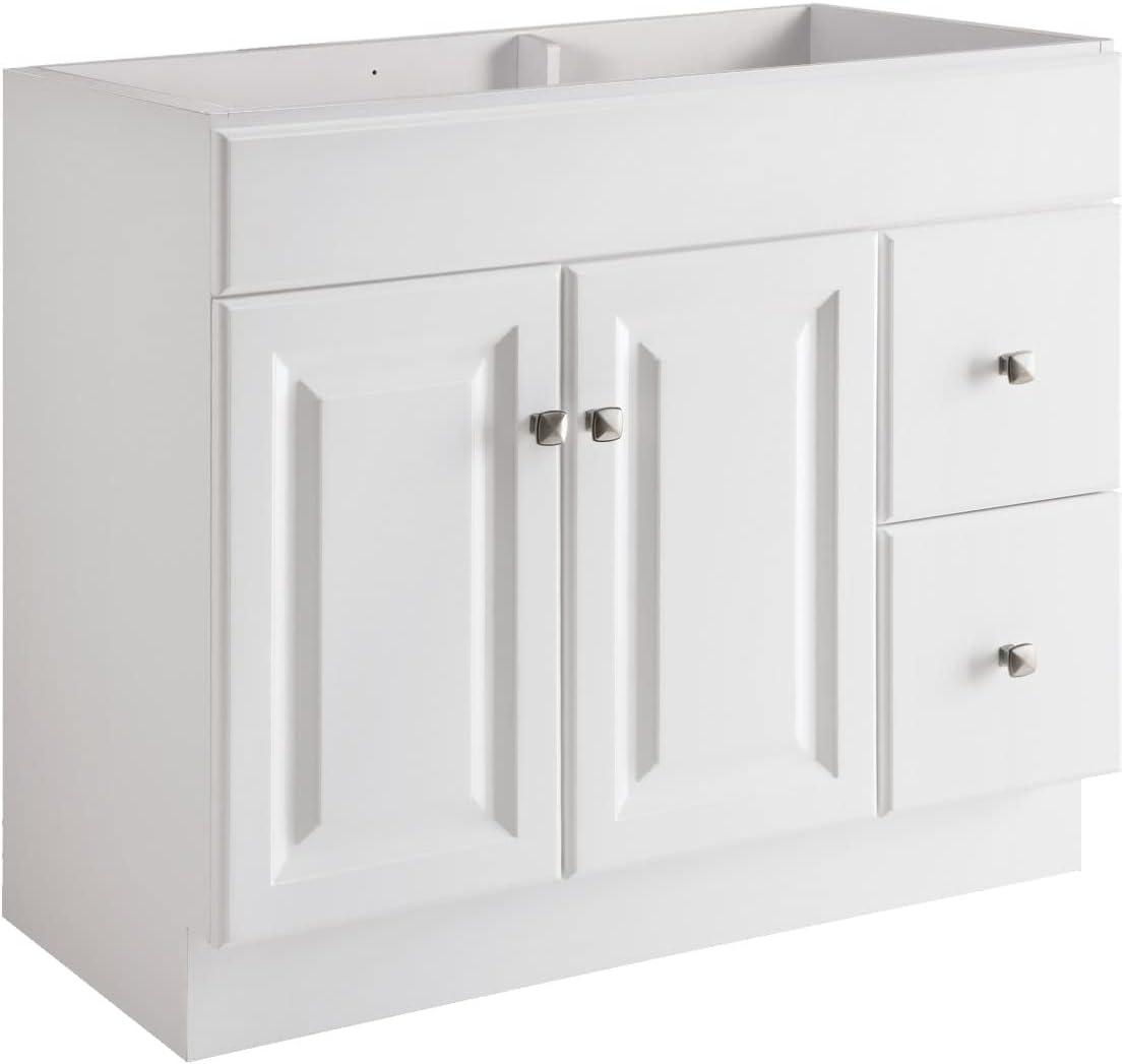 White MDF 36-Inch Freestanding Bathroom Vanity with Satin Nickel Knobs