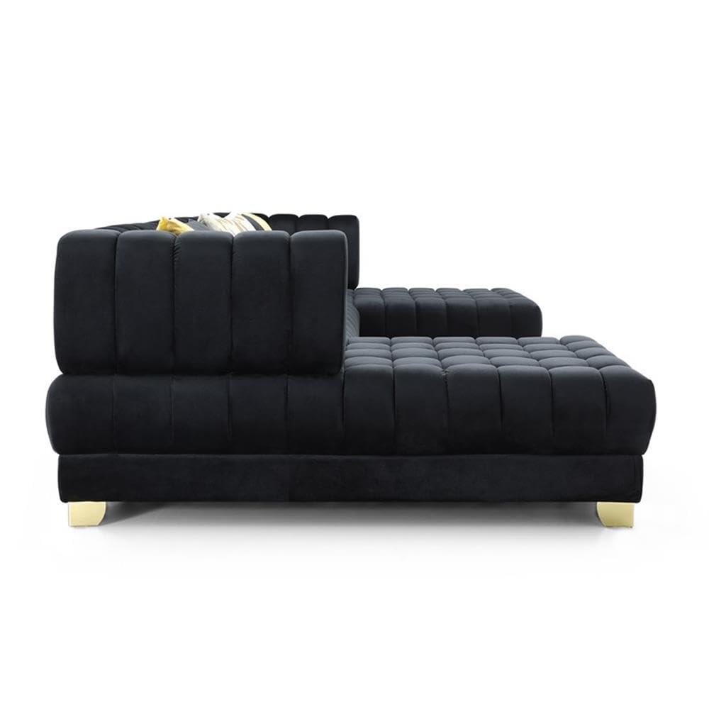 Better Home Products Marigold U-Shaped Velvet Sectional Sofa in Black