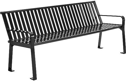 Global Industrial 6 ft. Outdoor Park Bench with Back, Vertical Steel Slat, Black, Unassembled