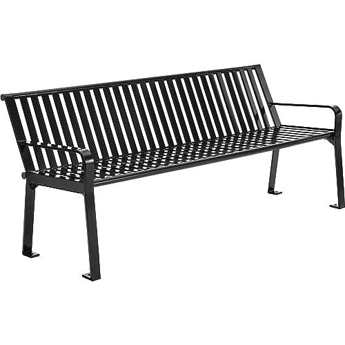 Global Industrial 6 ft. Outdoor Park Bench with Back, Vertical Steel Slat, Black, Unassembled
