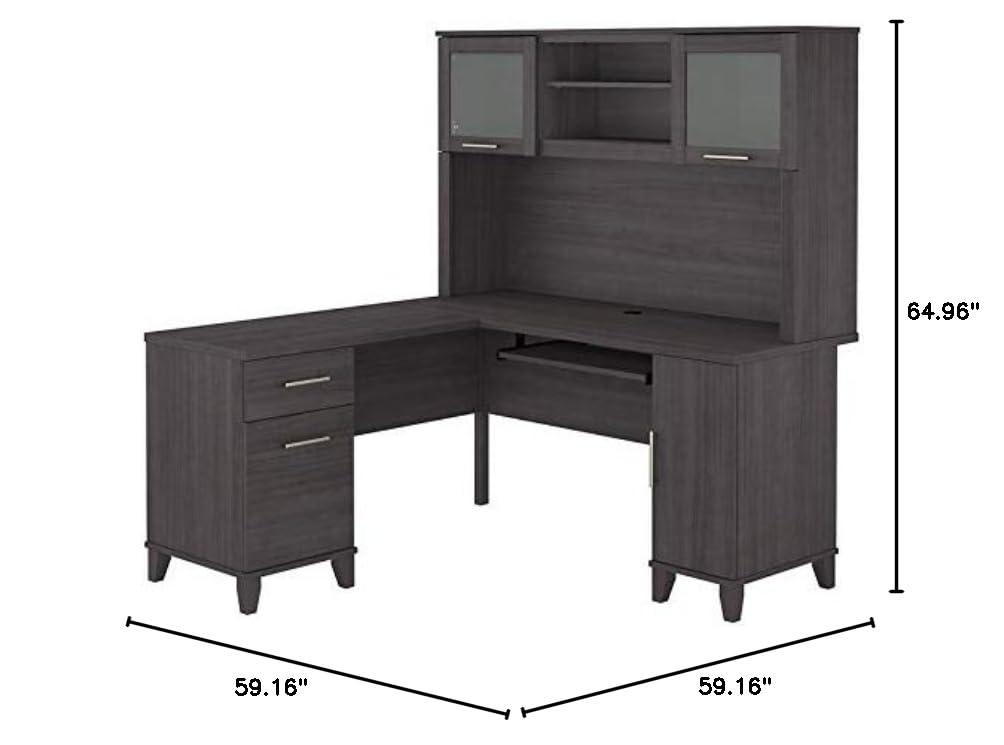 Bush Furniture Somerset 60 in L Desk with Hutch, Keyboard Tray, File and Storage in Storm Gray